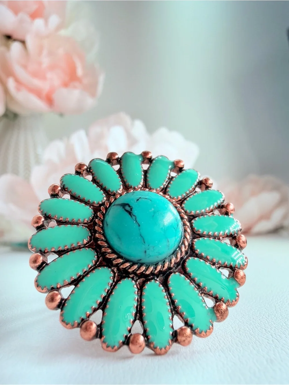 Turquoise Floral Cluster Statement Ring - Unbranded